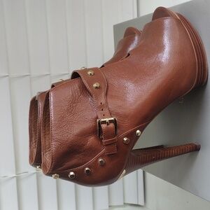 MICHAEL Michael Kors Brown Leather Ankle Booties with Side Zipper